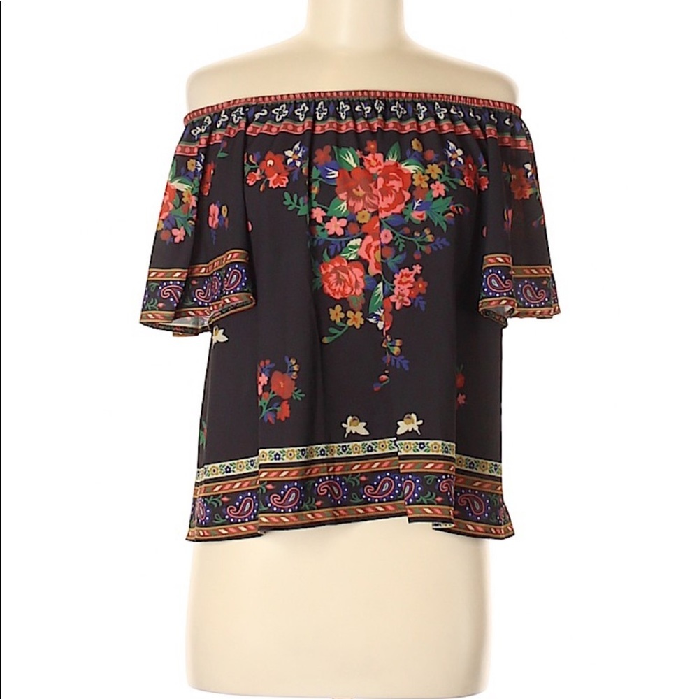 Flying Tomato off shoulder floral boho blouse